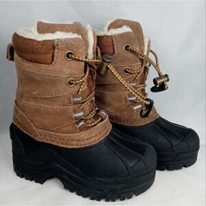 Khombu Kids Snowtracker Faux Fur Lined Waterproof Boots Sz 8 Blk/ Brown Preowned